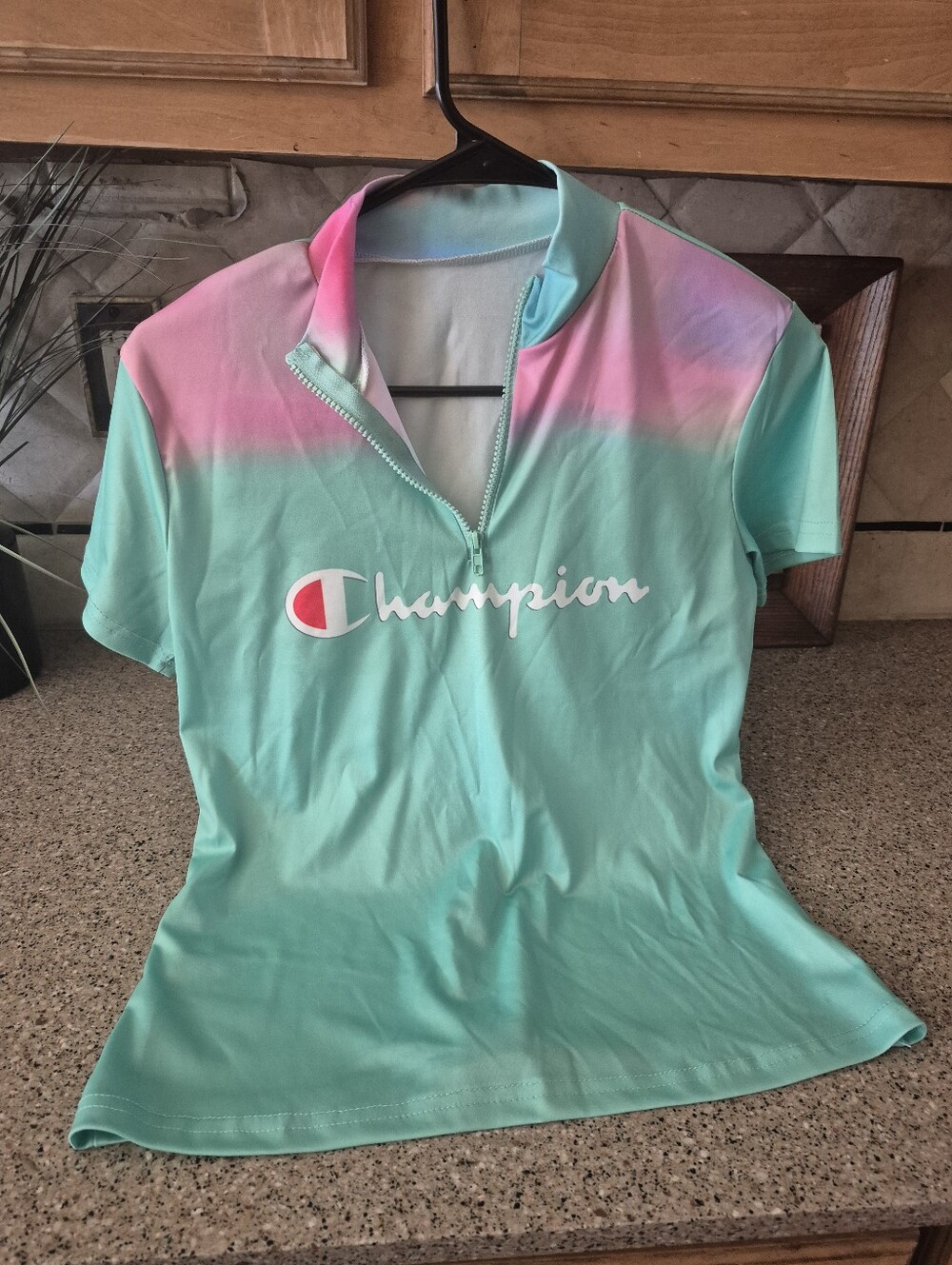 Champion Mint to Pink Ombre Quarter-Zip Athletic Top